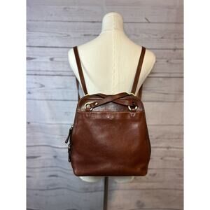 Banuce Full Grain Italian Leather Convertible Backpack Purse Small Red Brown